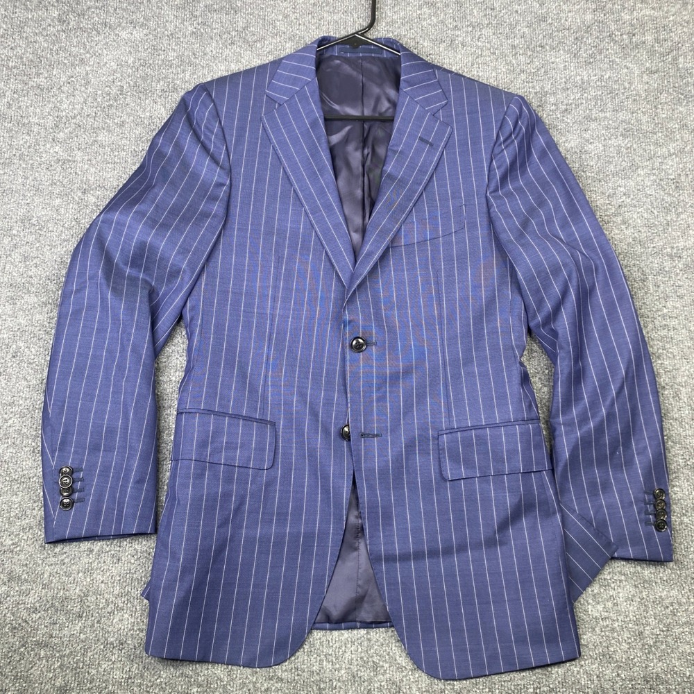 Sarar Premium Vitale Barberis Canonico Wool Pinstripe Suit Jacket Blue EU 46 6
